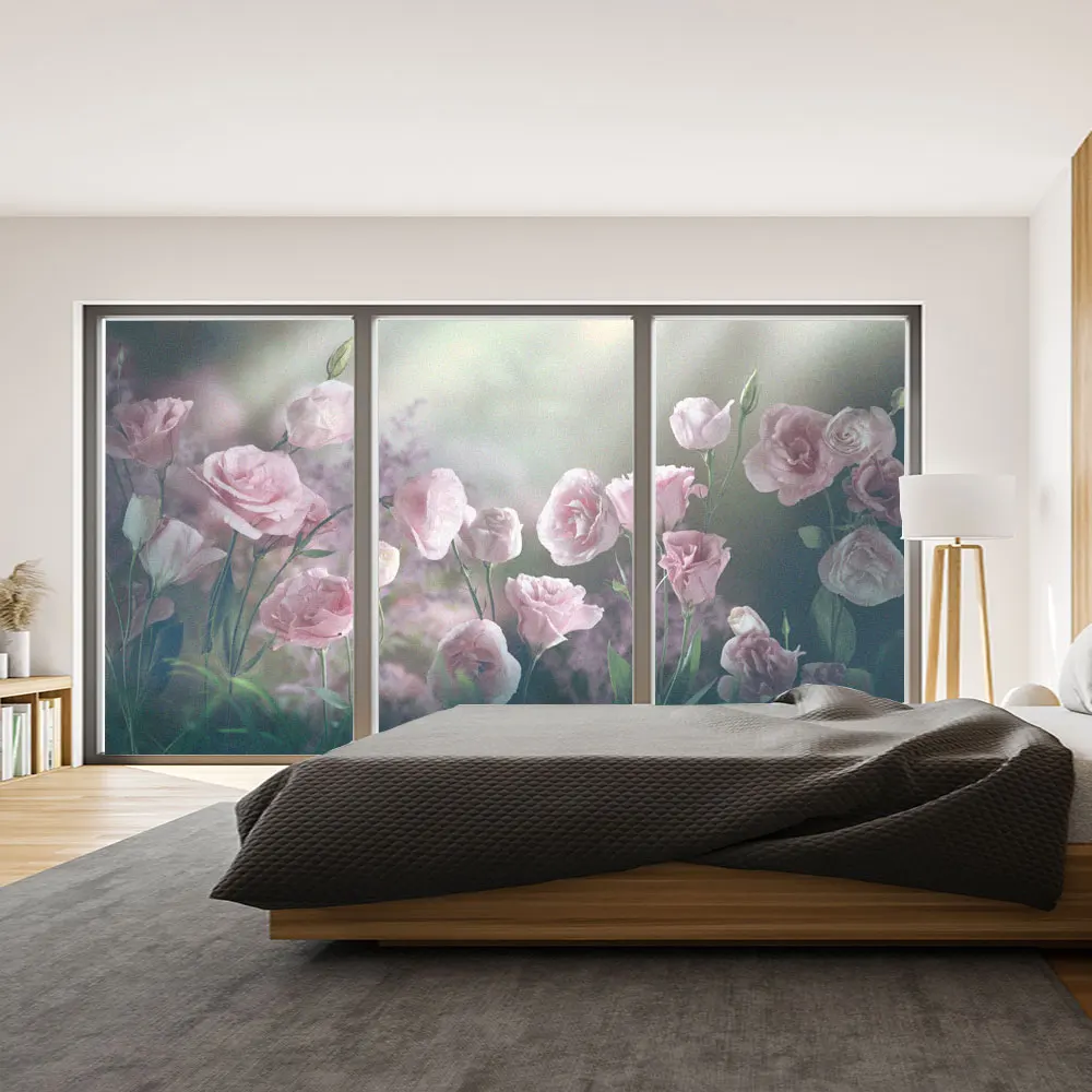 

Glue-Free Electrostatic Pretty Rose Pattern Privacy Glass Window Frosted Sticker Bedroom Glass Window Flim for Home Decoration