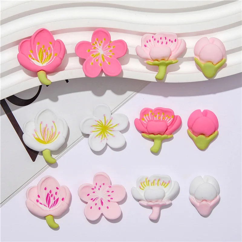 10pcs Mini Cherry Blossom Collection Flat Back Cabochon Stone Miniature Diy Wedding Hairpin Accessories Home Decor Crafts