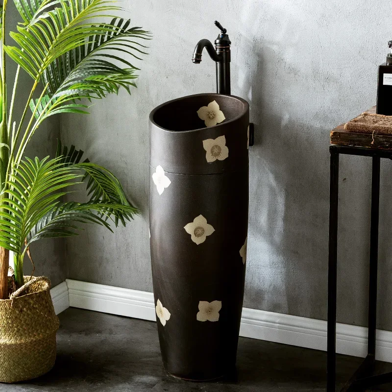 

Bathroom wash basin balcony small apartment column washbasin integrated outdoor courtyard villa