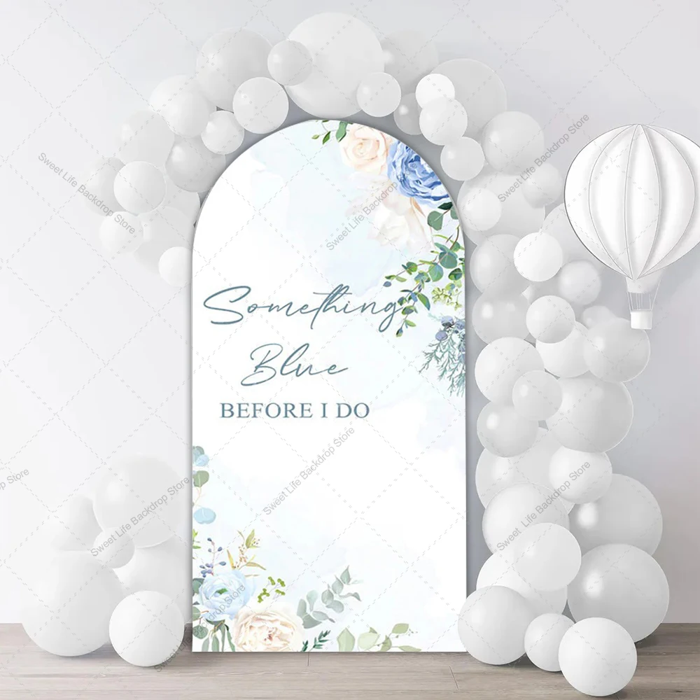 Blauer Blumen-Hochzeitsbogen-Hintergrund für die Brautparty, etwas Blau, bevor ich Bogen-Hintergründe machen