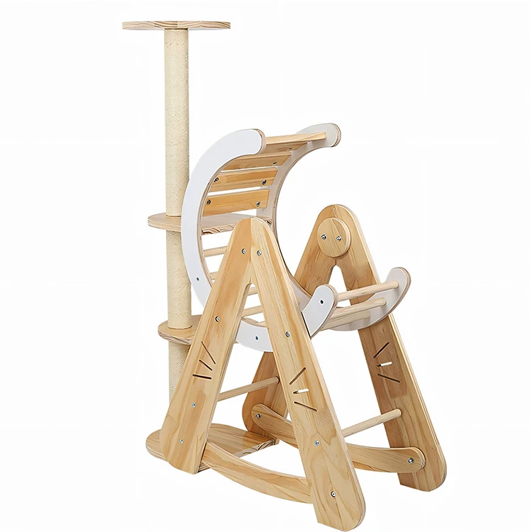 Modern luxury cat climbing frame solid wood integrated sisal scraping column