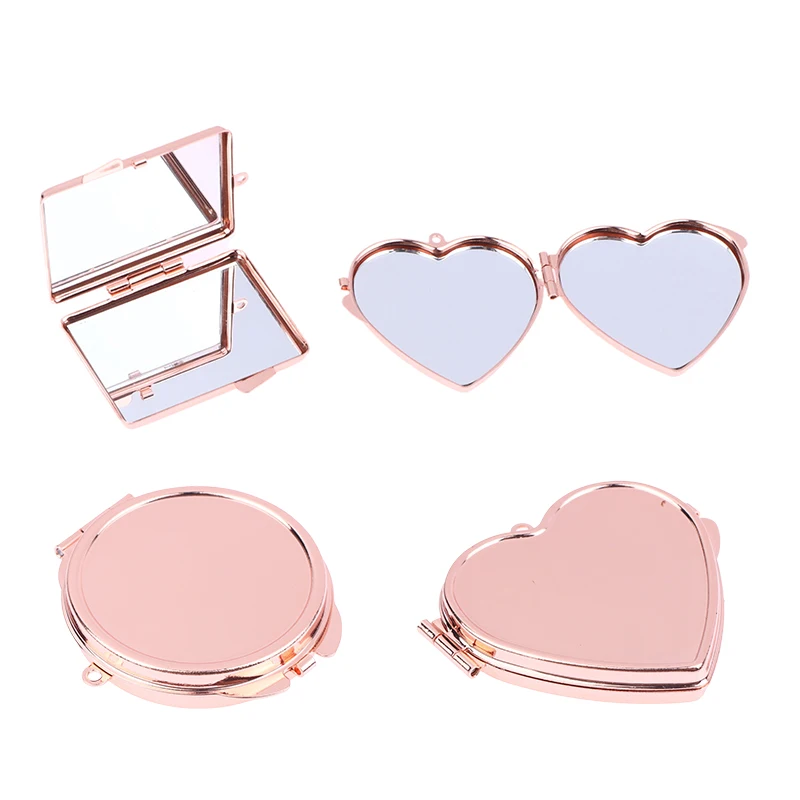 로즈 골드 원형 하트 타원형 사각형 모양 양면 화장 거울 금속 접이식 키체인 메이크업 거울
