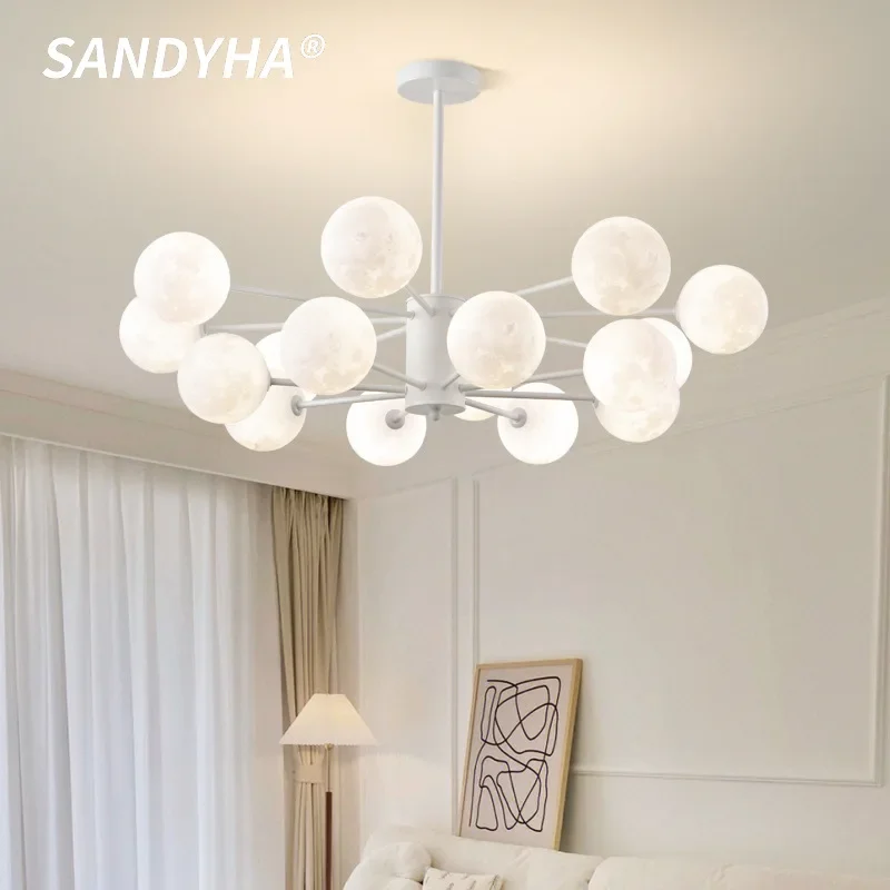 

Contemporary Minimalist Living Room Chandelier With Lunar Lampshade Design Suitable For Restaurant Bedrooms Interior Chandelier