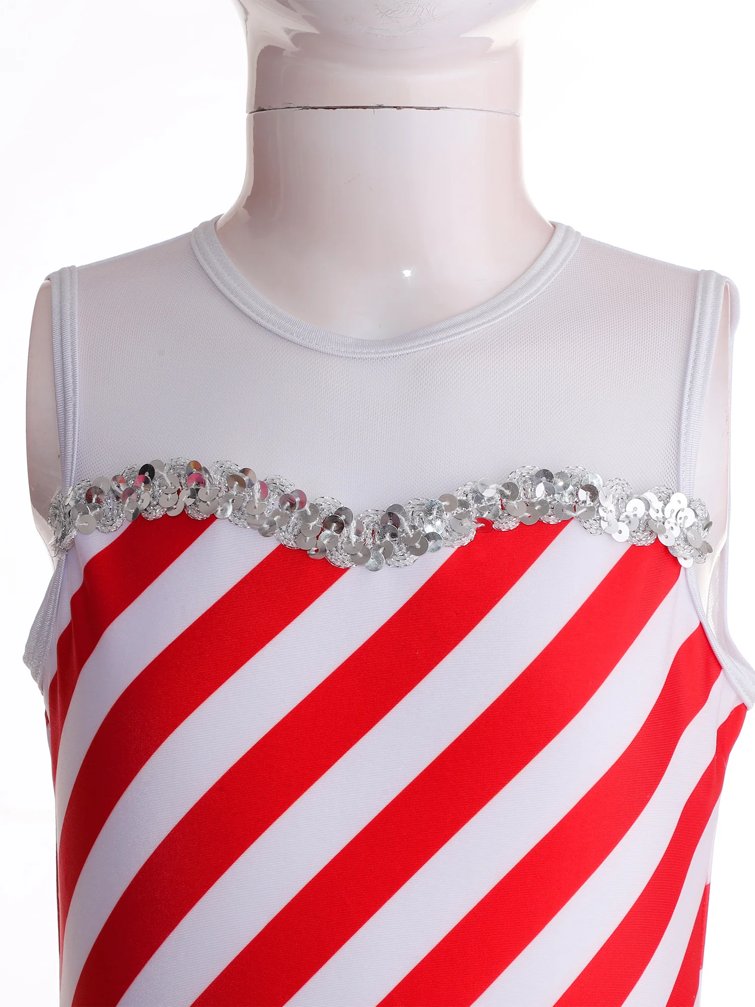 Kinder Meisjes Kerst Dans Kostuum Candy Cane Jumpsuit Lange Mouwen Strepen Ballet Skate Bodysuit Party Performance Danskleding