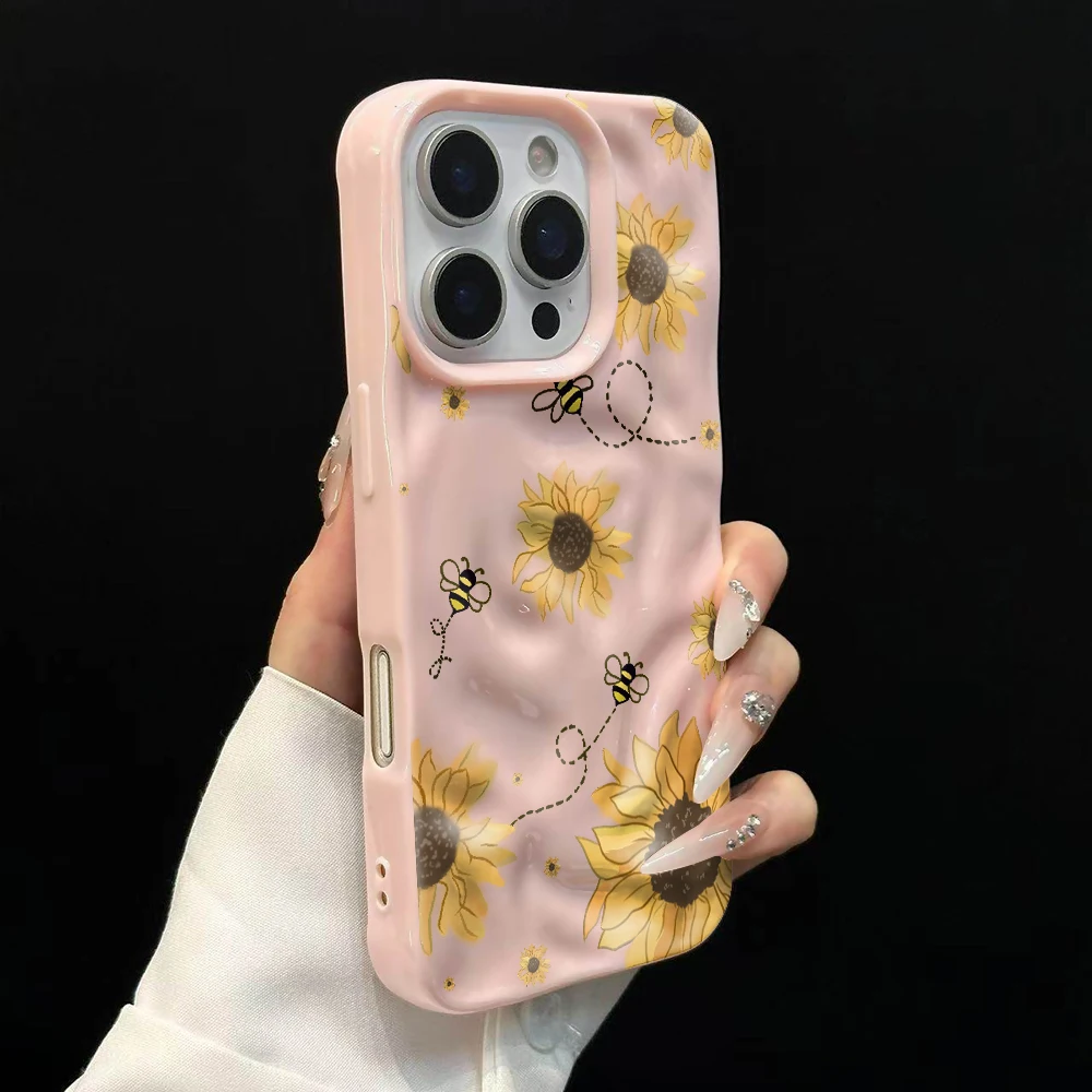Sonnenblumen-Kunstmuster Handyhülle für iPhone 17 16 15 14 13 12 11 Pro Max 14 Plus 17Air Falten-Wellen Weiche Silikonhülle – Detail 9