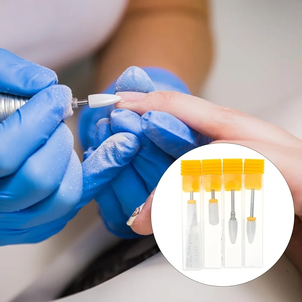 4 pcs Ceramic nail drill bit, cuticle care tool, suitable for polishing and removing acrylic nails and natural nail gel, durable