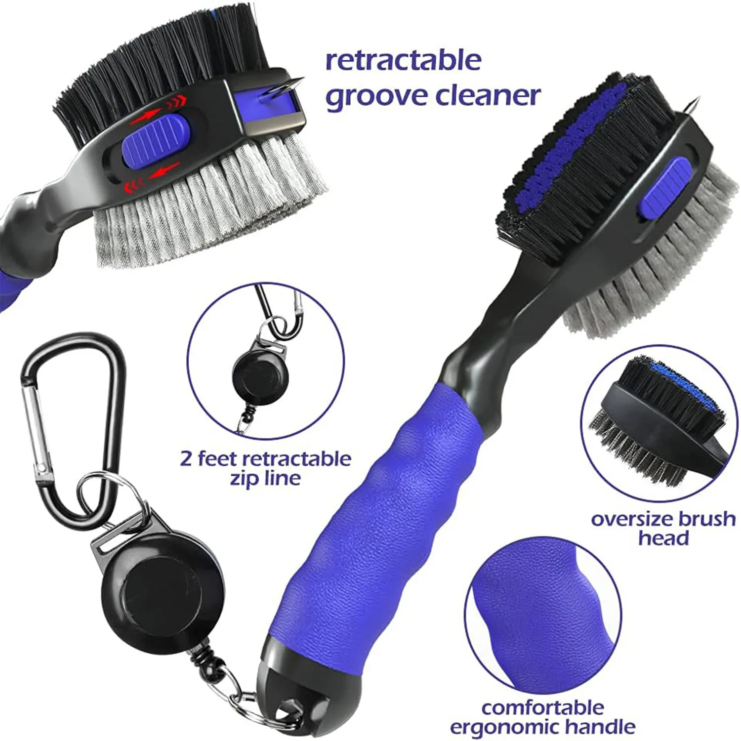 Strumento per la pulizia delle scanalature retrattili con detergente per spazzole per mazze da golf a 2 lati con punta 2 pezzi