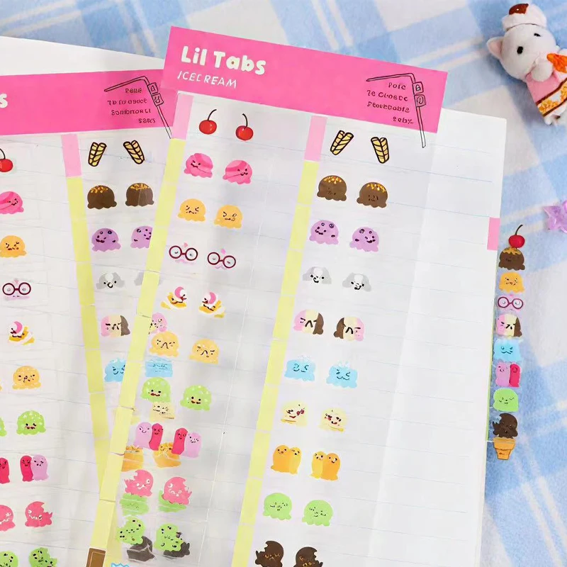 22/44 قطعة من علامات تبويب الفهرس المزخرفة بطابع الآيس كريم اللطيف وعلامات المرجعية، مثالية للمجلات والدفاتر الملاحظات وإكسسوارات المذكرات