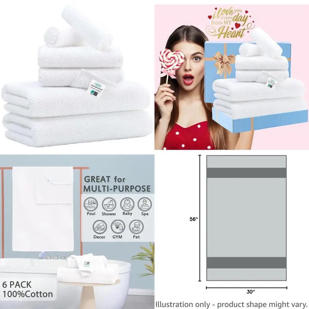 

Luxury 6-Piece Cotton Bath Towel Set: 2 Large, 2 Hand, 2 Wash Cloths, Quick-Dry, Thick & Lightweight