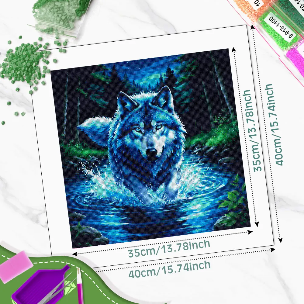 Huacan 5D DIY Diamond Painting Forest Stream Wolf Diamond Mosaic Animal Landscape Art New Collection Decorative Paintings