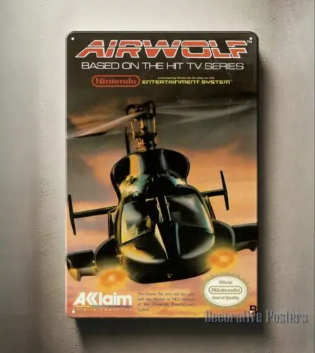 Airwolf Nes Retro Video Game Metal Poster Tin Sign 20*30cm