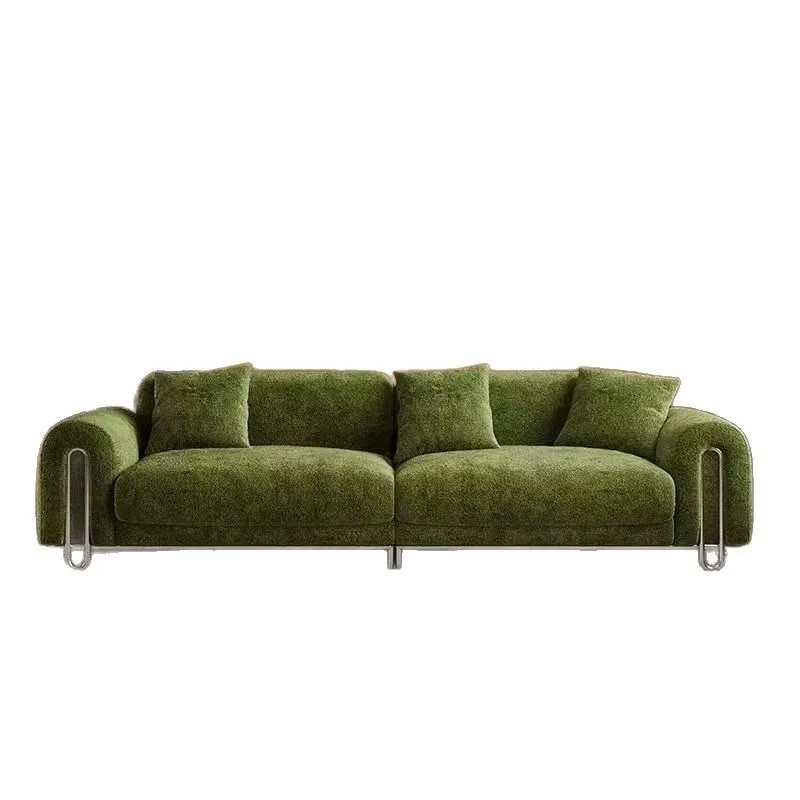Fengxuenier fabric three-person sofa, straight row green medieval style living room small apartment household