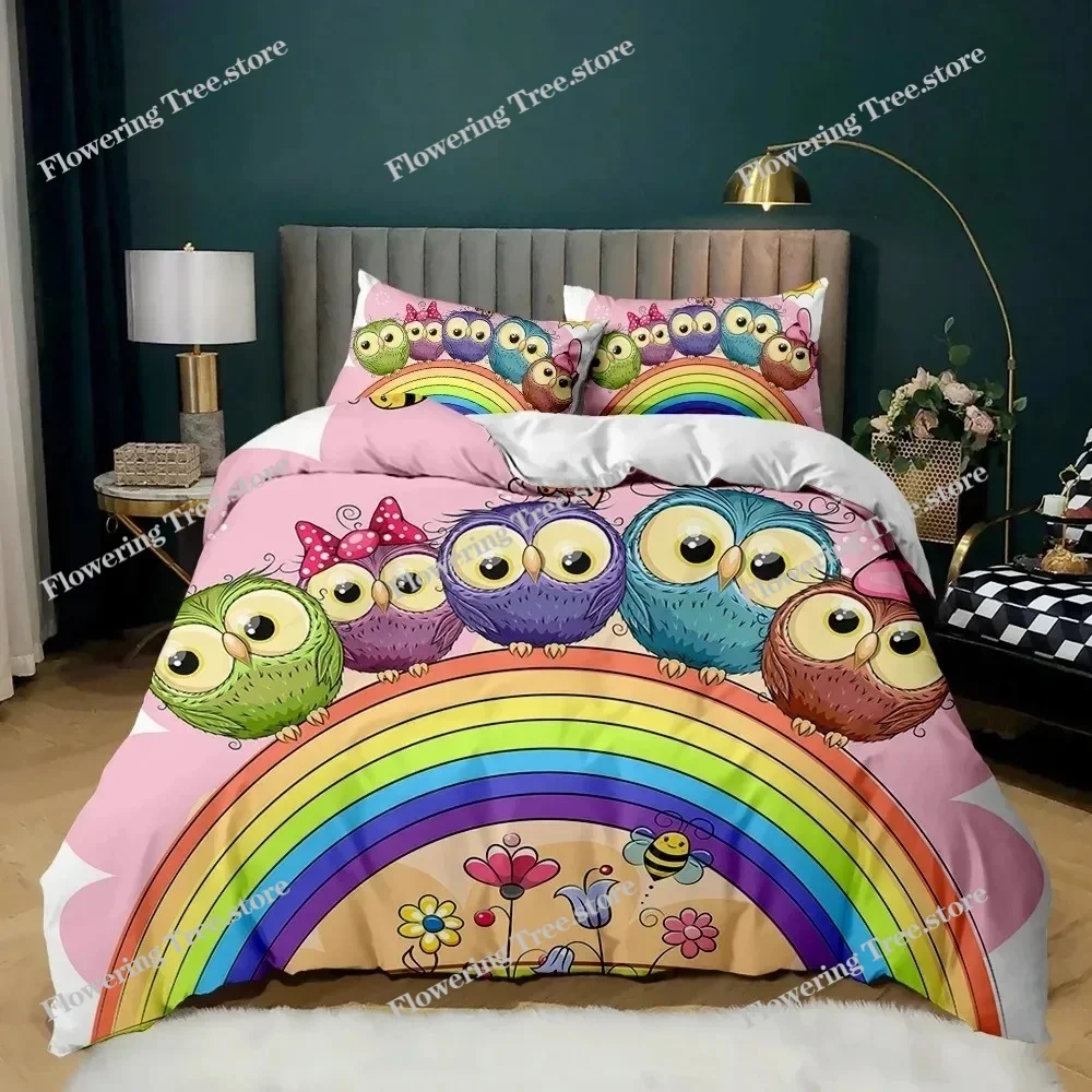 

Owl Duvet Cover Set Cute Owl and Stars Decor Comforter Cover Outer Space bedding Set Kids Cute Animal Polyester Qulit Cover