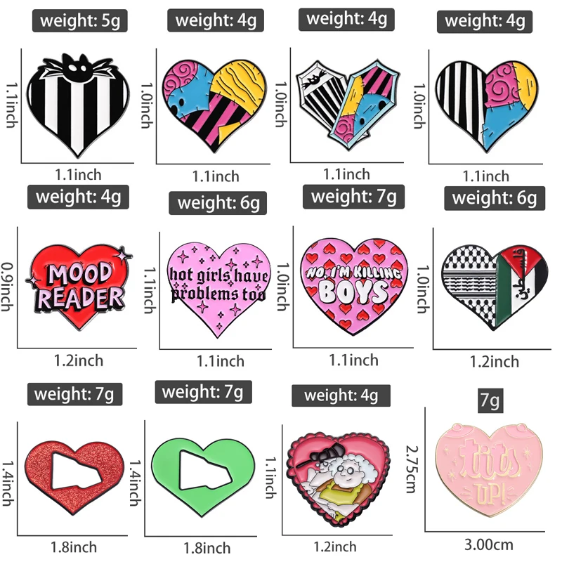 Personality Heart Enamel Brooch Evil Eye Good Human Earphones Pink Girl Pencil Black Bat Horror Love Cartoon Badge Punk Pin Gift