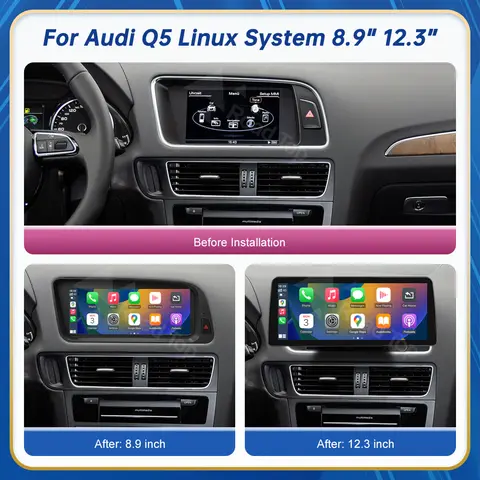 Lecteur multimédia à écran tactile de 12,3 pouces pour Audi Q5 2009-2017 avec GPS Carplay Android Auto Link Road Top Car Entertainment Syste