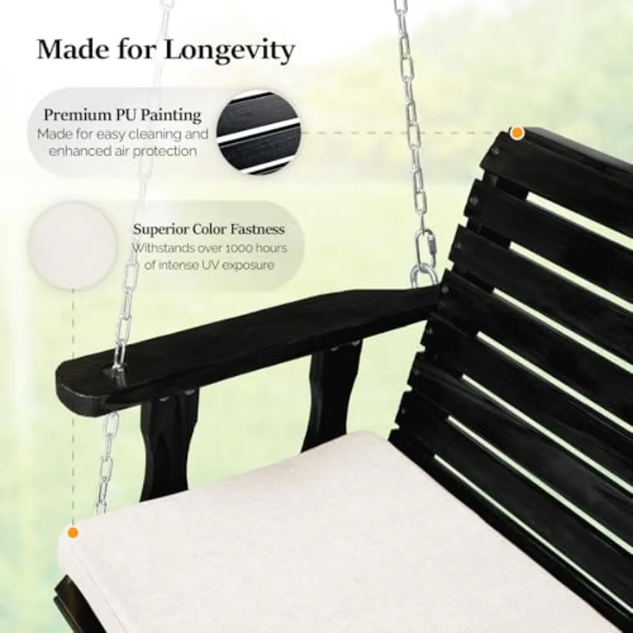 4 Feet Outdoor Porch Swing with Frame, Patio Hanging Swing and Stand with Extra Cushions Heavy Duty 880 LBS for Yard, Garden, P
