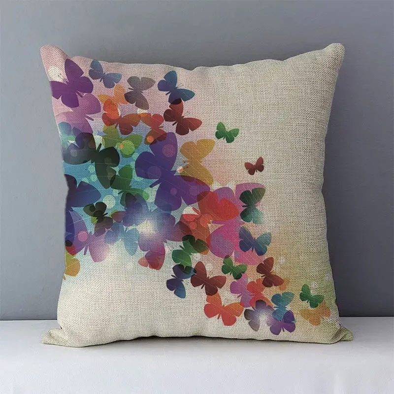 Selected hot sale cushion cover butterfly colorful printed Cozy home decorative square plain 45x45cm Housse de coussin