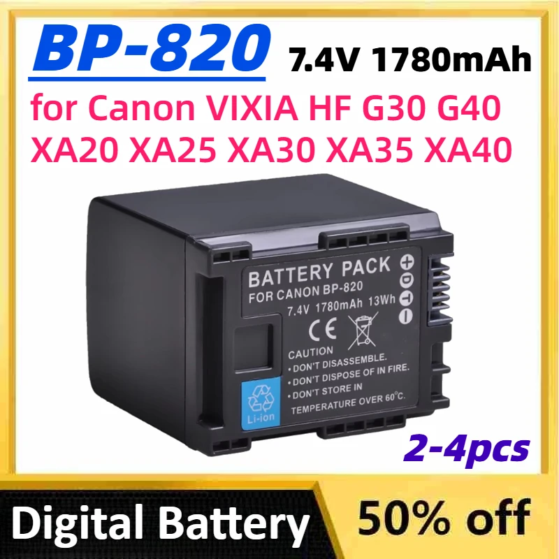 

For Canon BP-820 BP820 Digital Battery 7.4V 1780mAh for Canon VIXIA HF G30 G40 XA20 XA25 XA30 XA35 XA40 XA45 XA50 HFG20 HFG21