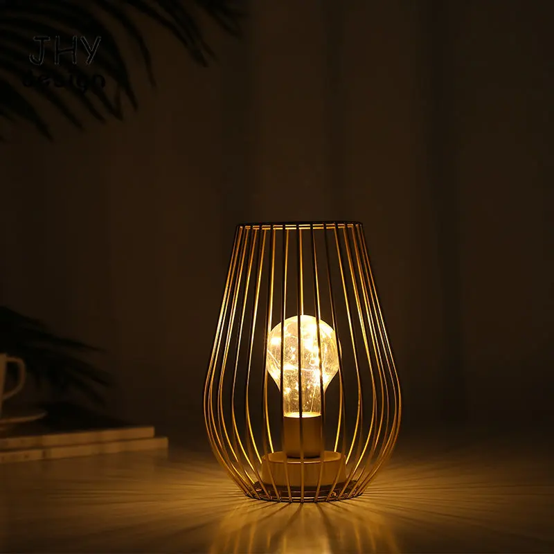 Gouden Kooi Tafellamp Batterij Lantaarns Draadloze Lamp Batterij-aangedreven Lamp voor Patio Tuin Bruiloftsfeesten Binnen Buiten