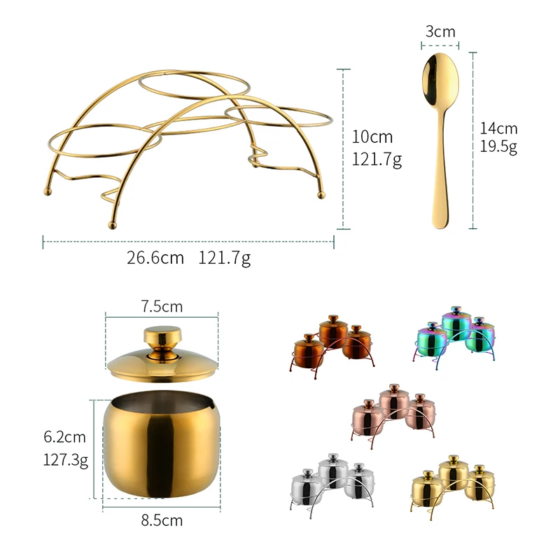 キッチンステンレス鋼ゴールド調味料調味料ポット素敵なデザインスパイス塩砂糖容器コショウの瓶ツール蓋とスプーン