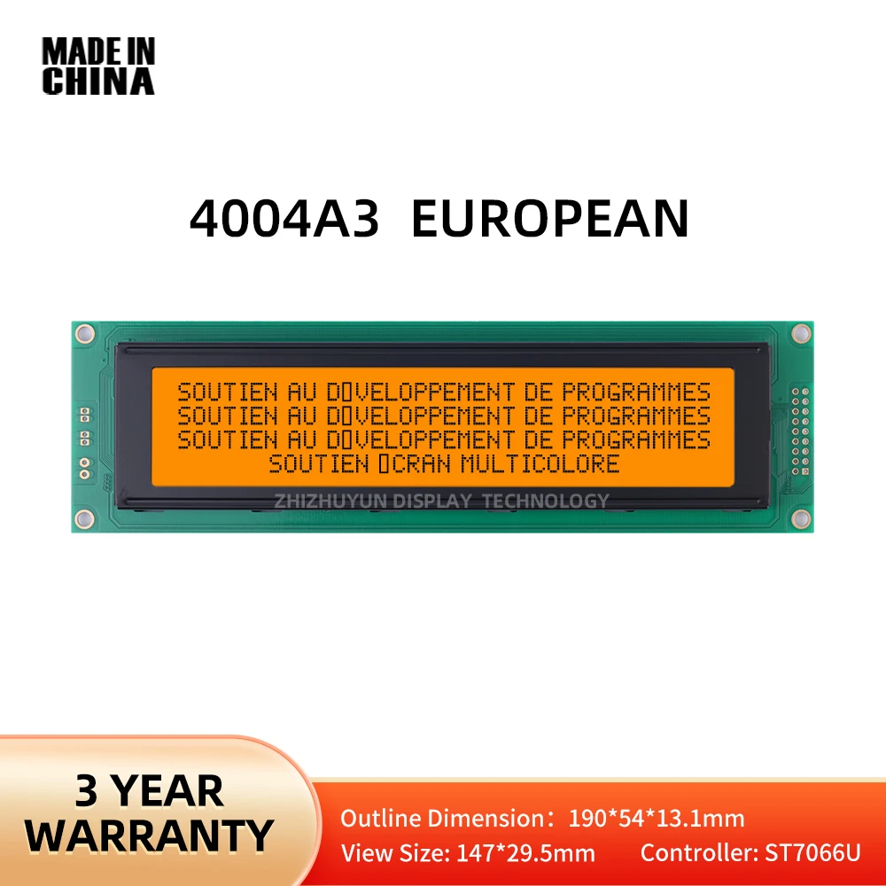 4004A3 Moduł LCD z europejskimi znakami LCM Port równoległy Pomarańczowe światło Czarne podświetlenie LED Wbudowany kontroler ST7066U