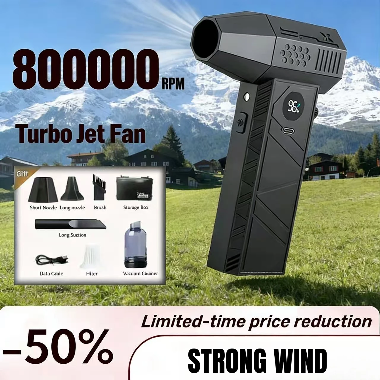 

Турбореактивный вентилятор, 800000 об/мин, электрическая воздушная тряпка, регулируемая скорость ветра, турбо-сильный вентилятор, перезаряжаемый светильник, новинка для чистки автомобиля