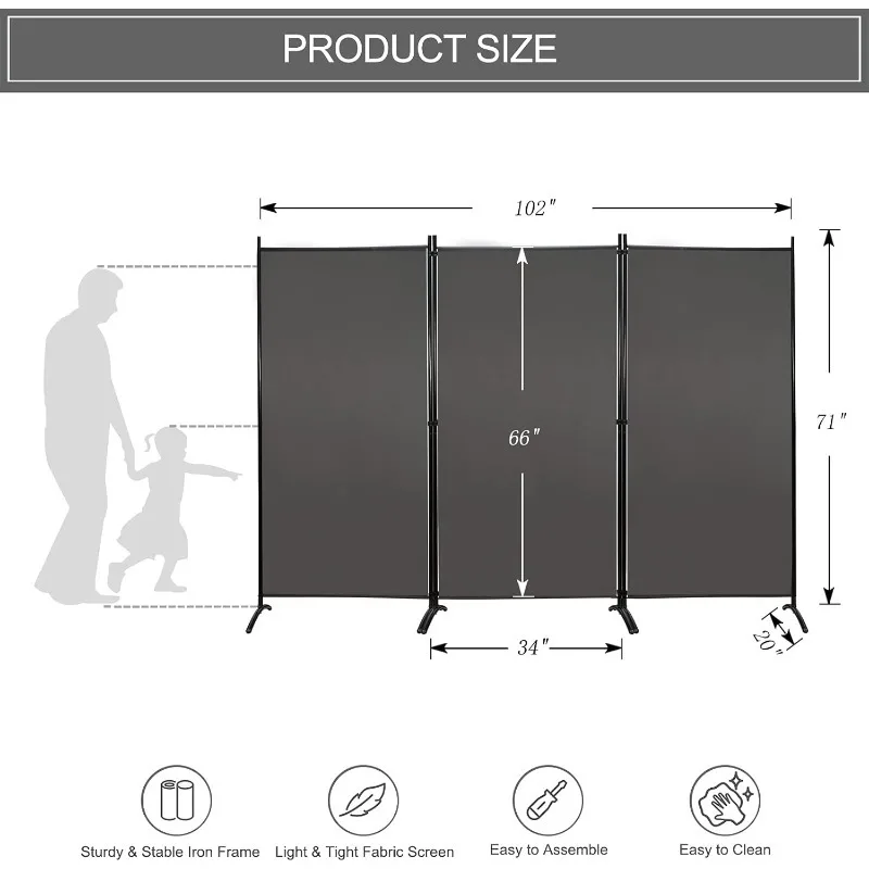 Partition Room Dividers 3 Panel Folding Privacy Screens 6 Ft Tall Portable Office Walls Dividers for Room Separator 102