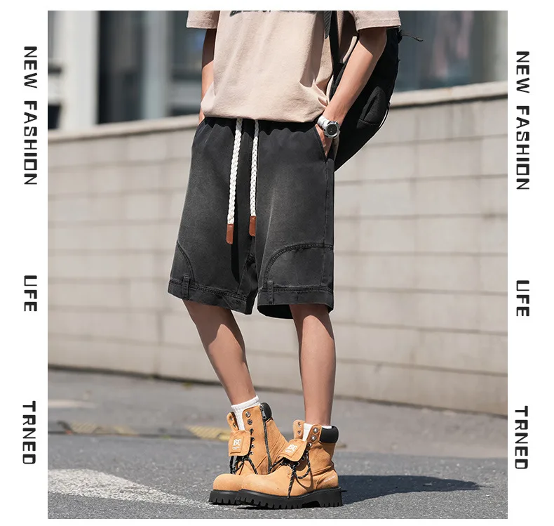 Shorts jeans masculinos de tamanho extra grande, tamanho grande, cintura elástica, comprimento do joelho, verão, shorts soltos, plus size 8xl 7xl 6xl