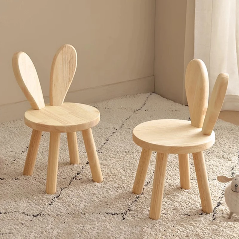 مقعد من الخشب الصلب مسند ظهر مقعد منخفض مقعد إبداعي لغرفة المعيشة المنزلية مقعد تغيير الأحذية لغرفة النوم للأطفال آذان أرنب على شكل حيوان