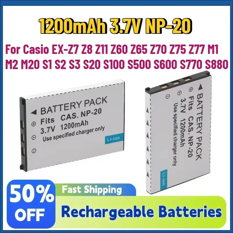 

New 1200mAh 3.7V NP-20 Camera Battery for Casio EX-Z7 Z8 Z11 Z60 Z65 Z70 Z75 Z77 M1 M2 M20 S1 S2 S3 S20 S100 S500 S600 S770
