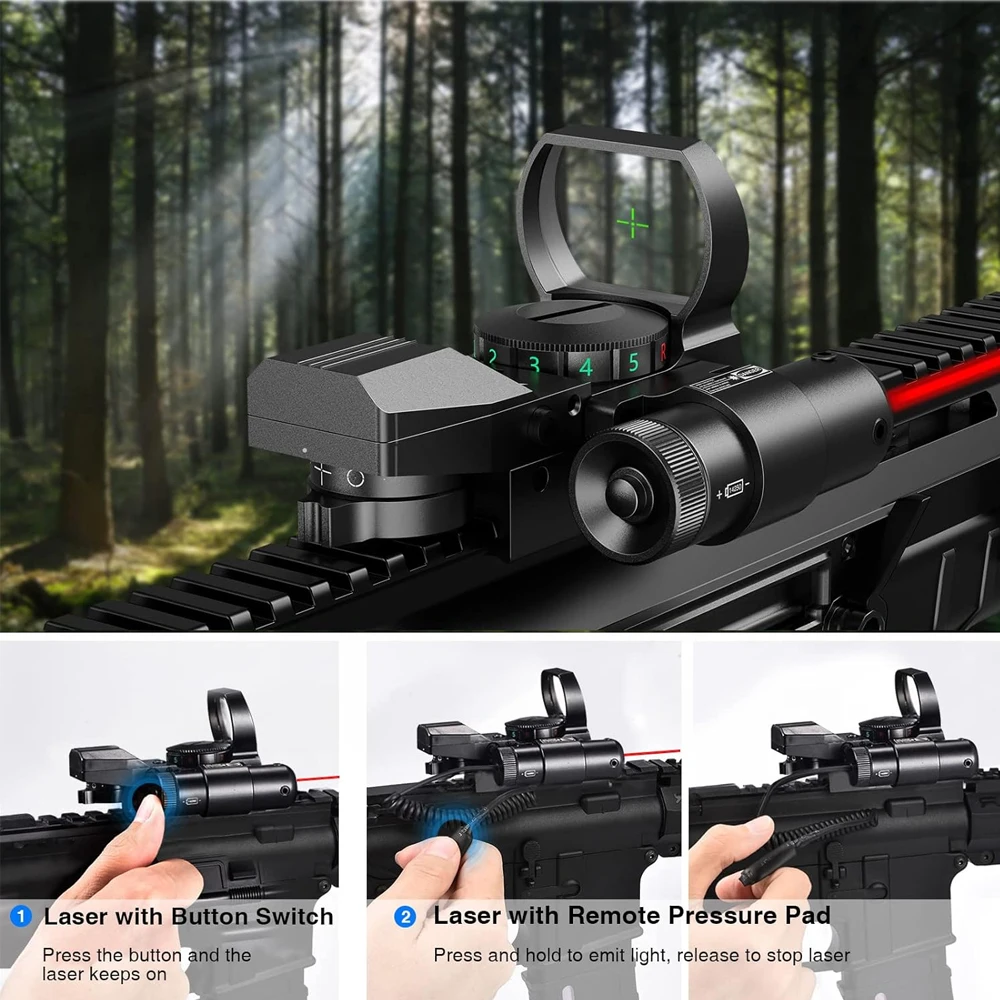 Airsoft 1X22X33 Reflex Red Dot telescope Red Green 4 Reticle Optics with Laser Pressure Pad Switch for 20mm Rail