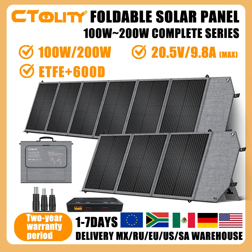 CTOLITY SP100/SP200 100W/200W 20,5V Faltbares Solarpanel, tragbare Falttasche, hocheffiziente Stromversorgung für Camping im Freien