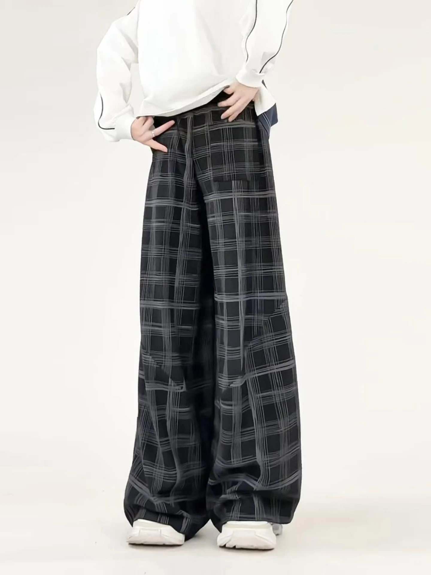 

Мужские брюки Cleanfit в американском стиле с клетчатым узором, осенние, повседневные, с высокой талией, свободные, широкие штанины, с принтом