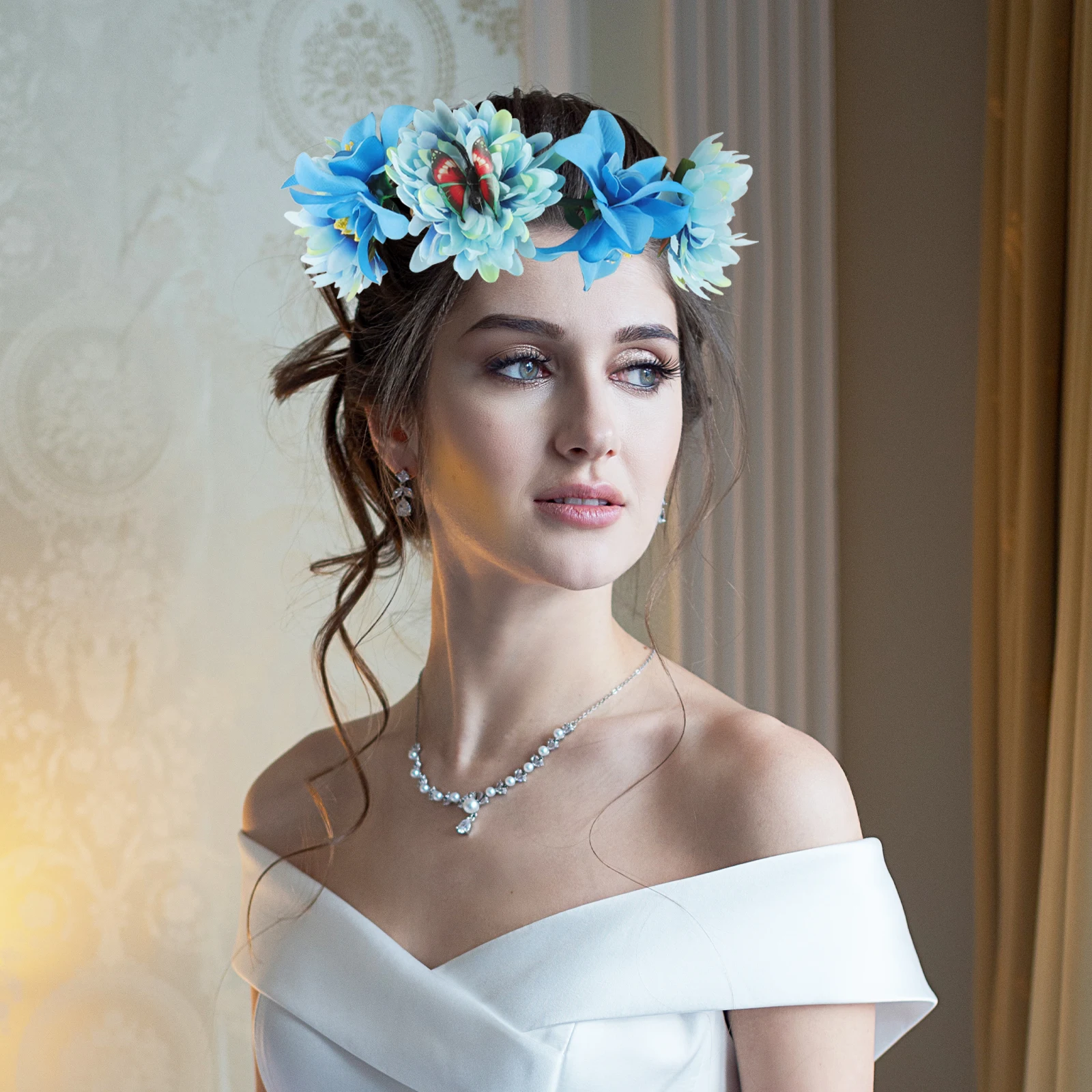 

Bohemian Flower Wreath Headb Artificial Flowers Bridal Hair Accessories Headdress for Women Wedding Party Photo Decor Adjustable