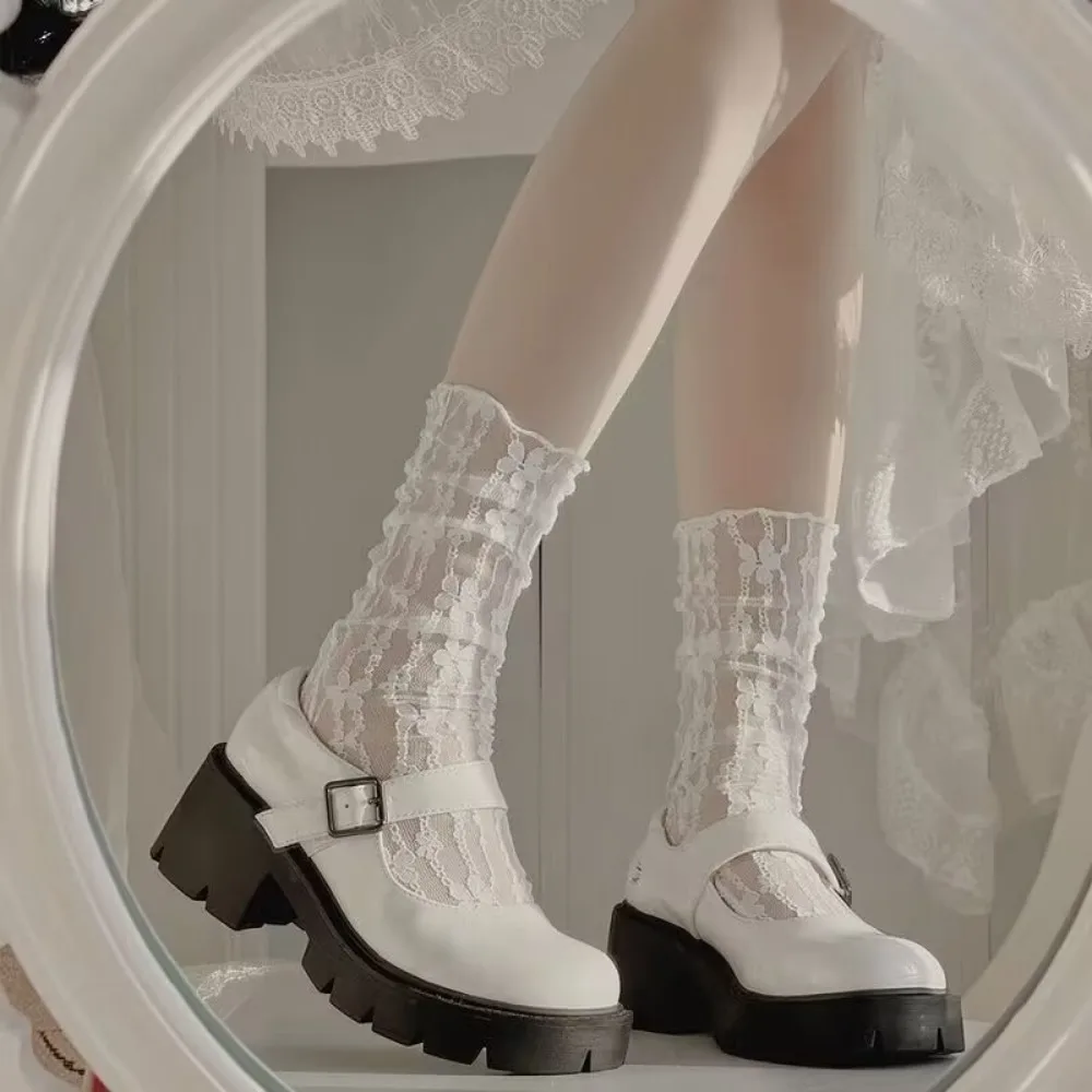 

Fashion Summer Lace Pile Up Socks Elastic Sweet Lolita in Tube Socks Slim Above Knee Thin Stockings