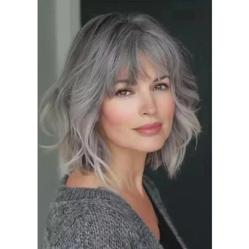 

Human Hair New Fashion Gorgeous Women's Gray Silver Wavy Wigs12 In