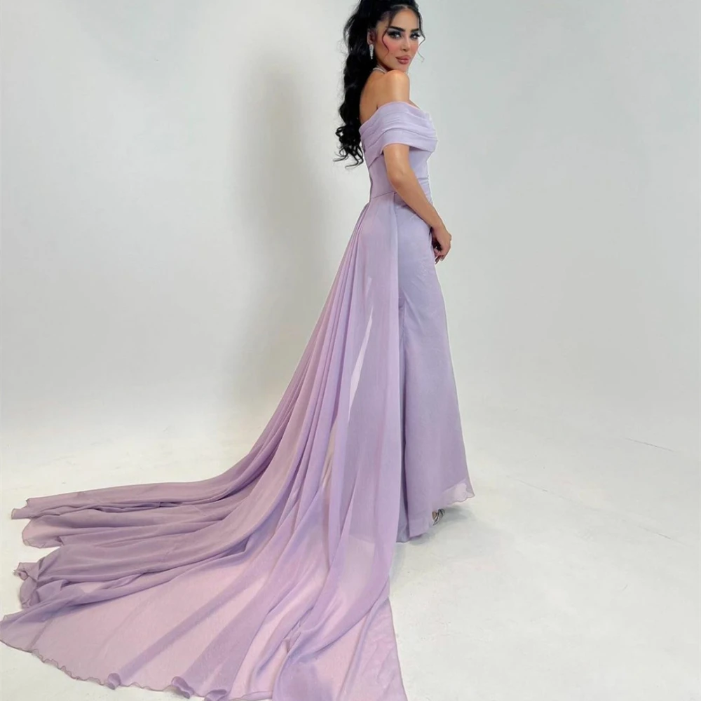 Elegant Long Lilac Chiffon Evening Dresses A-Line Boat Neck Floor Length Wedding Guest Clothes Prom Dresses for Women Plus Size