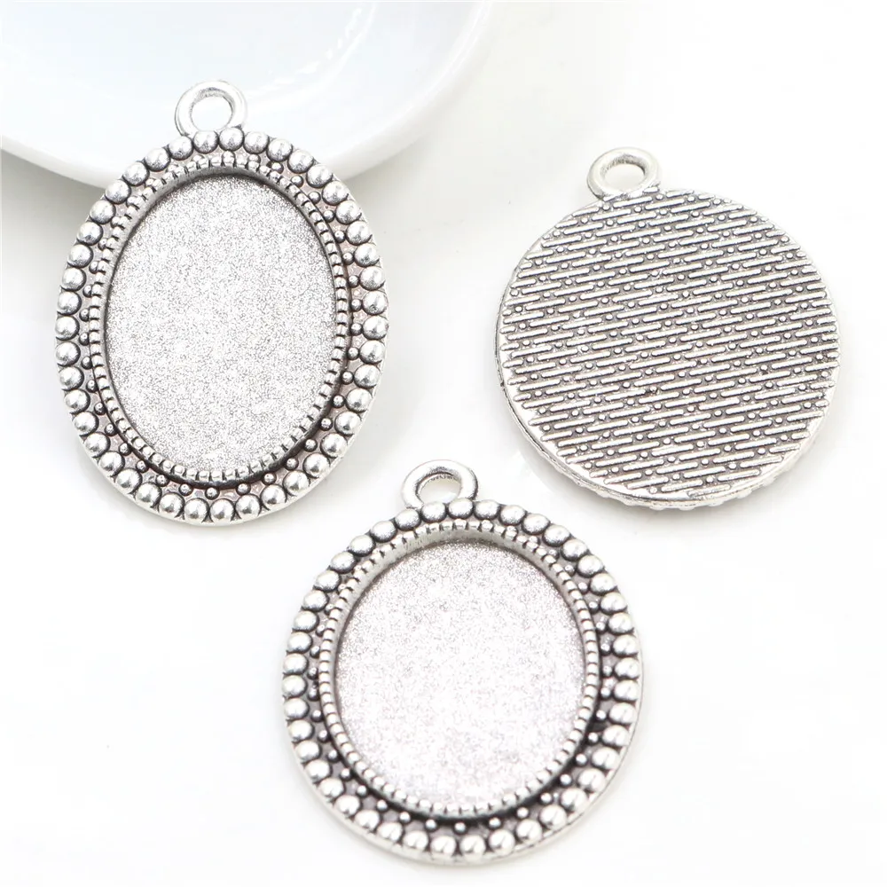 10pcs 18x25mm Inner Size Antique Silver Plated Bronze Vintage Style Cameo Cabochon Base Setting Pendant necklace findings