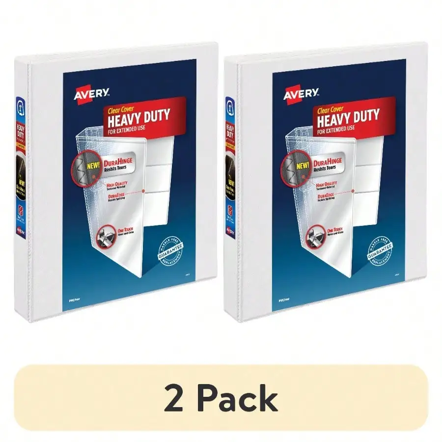 

(2 Pack) Heavy Duty View Binder, 1 Inch, White, Slant Rings