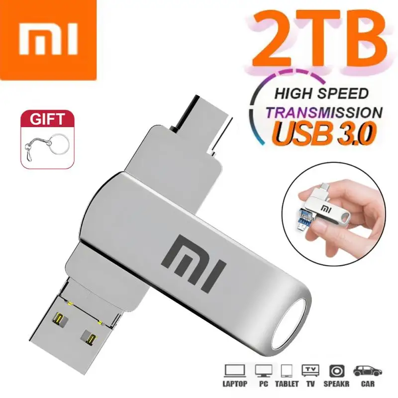 Xiaomi 2TB USB Flash Drive OTG Type-C 2In1 High Speed 128GB USB 3.0 Memory Stick Pendrive Type-C Adapter Metal U Disk Gift