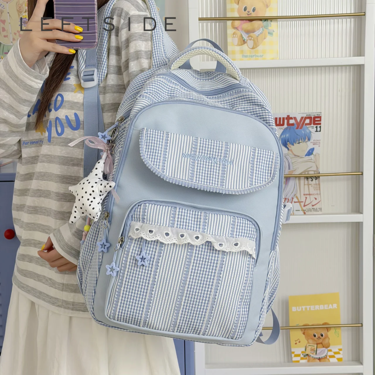 Teen Girls Striped Spliced Backpack 2026 New Trend Fashion Large Capacity Cute Casual School Travel Daily Daypack Back Packs