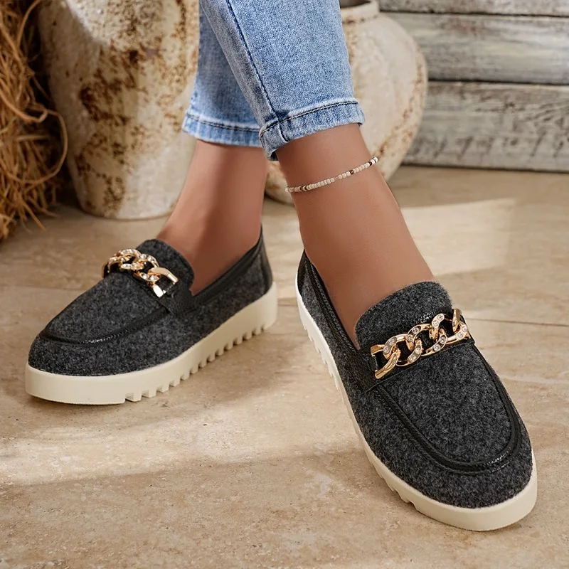 2025 New Spring Autumn Women Loafers Round Toe Shoes Sheep Suede Shoes for Women Retro Metal Buckle Platform Women Shoes - view 5