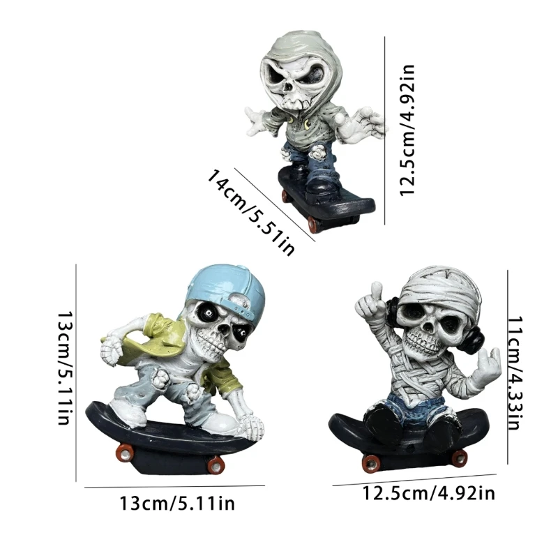 Scheletro divertente con statuetta in resina skateboard Decorazione centrotavola Halloween