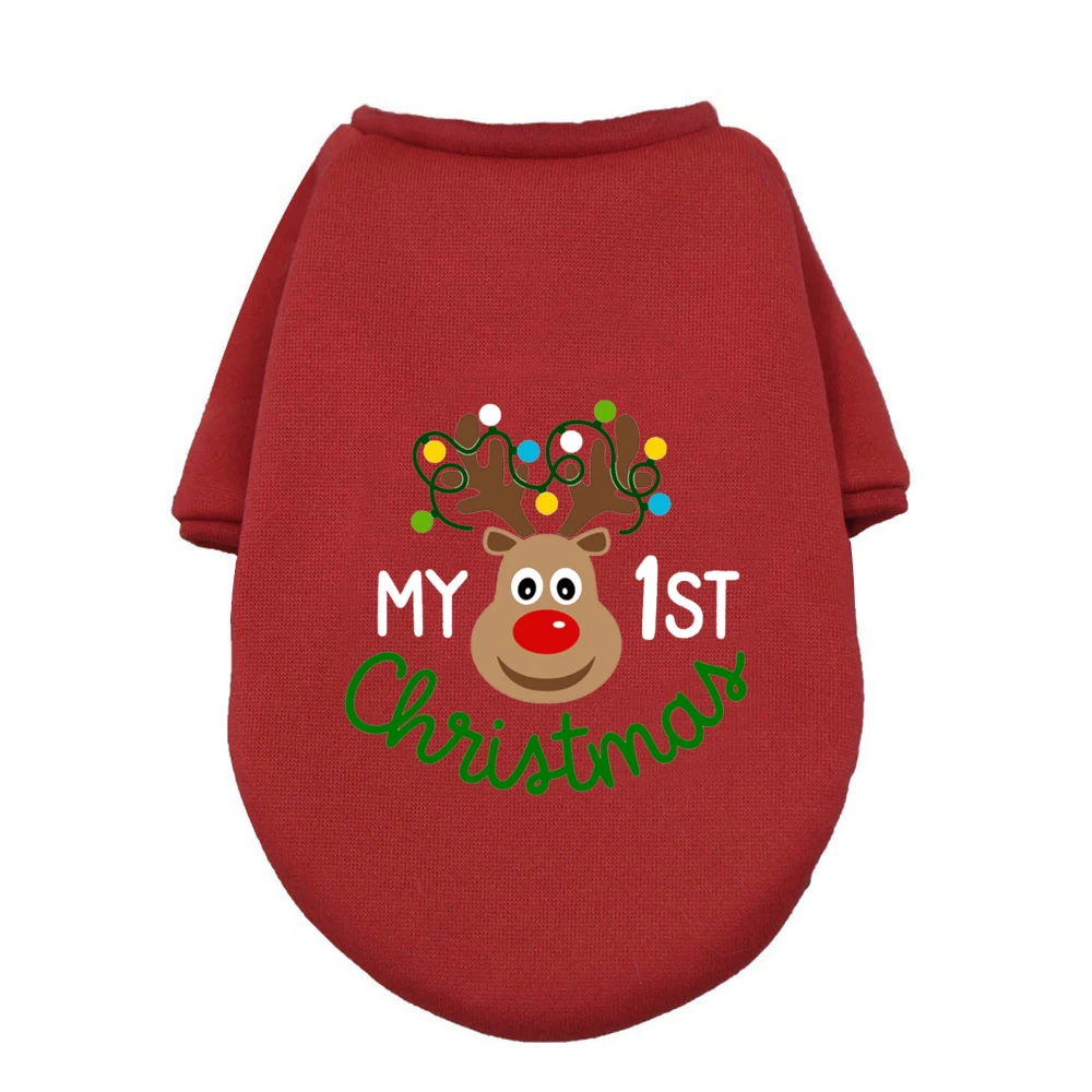 It\'s My First Christmas Print Pet Dog Clothes Dogs Winter Warm Hoodies Bulldog for Puppy Medium Dog Clothes Gift for Dog Lover