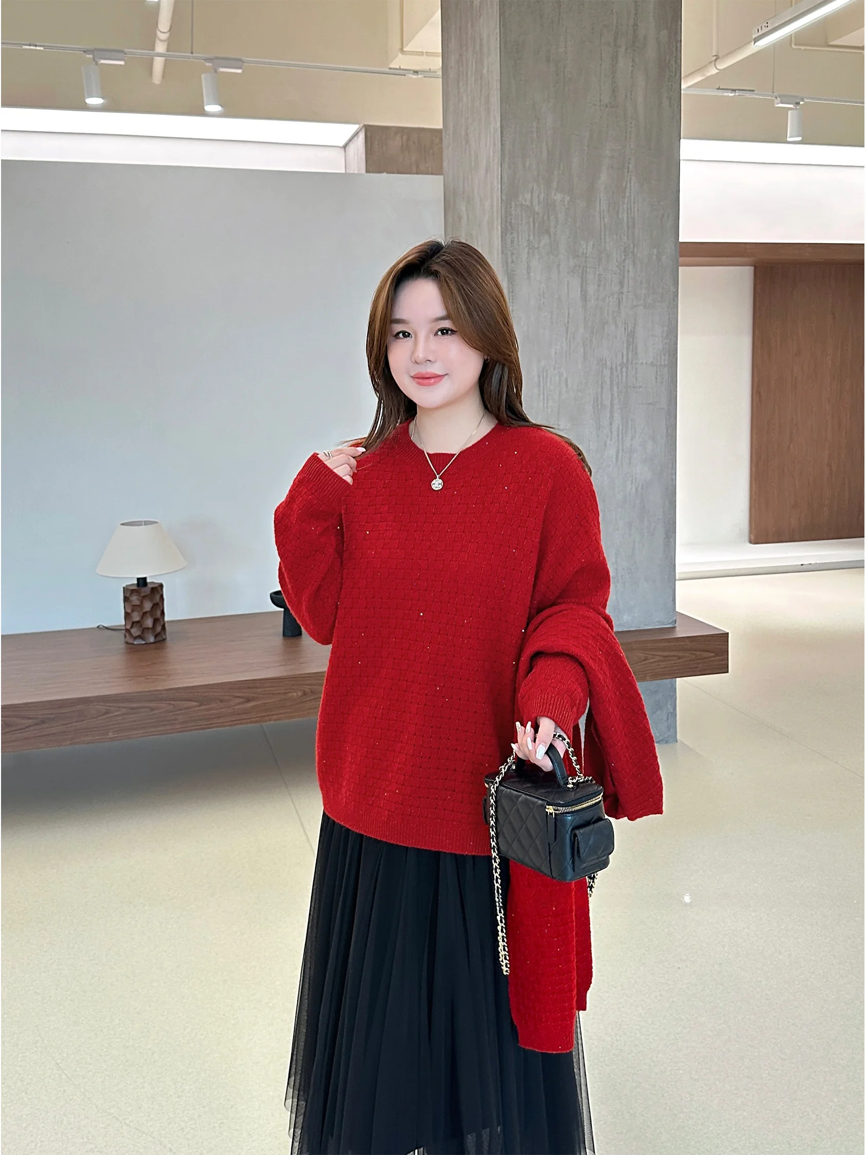 

Шерстяной свитер Ele Jio Jio Private Label для ежегодных встреч и важных мероприятий, стройнящий, больших размеров, женская вязаная одежда