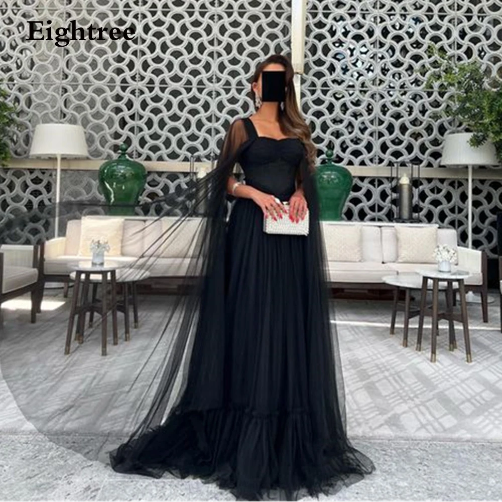 Eightree Black Evening Dresses Strapless Mermaid Tulle Dubai Arabic Women Special Prom Gowns Robes De Soirée Formal Party Dress