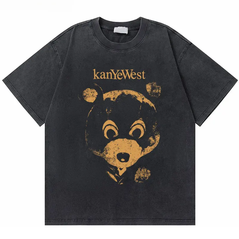 

Washed Vintage Rapper Kanye West The College Dropout Bear Graphic T-shirt Men Women Hip Hop Summer Fashion Pop Music T Shirts