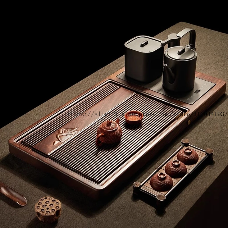 

Automatic South American Walnut Tea Tray Tea Set for Home Office with Full Solid Wood Tea Tray Storage Water Base