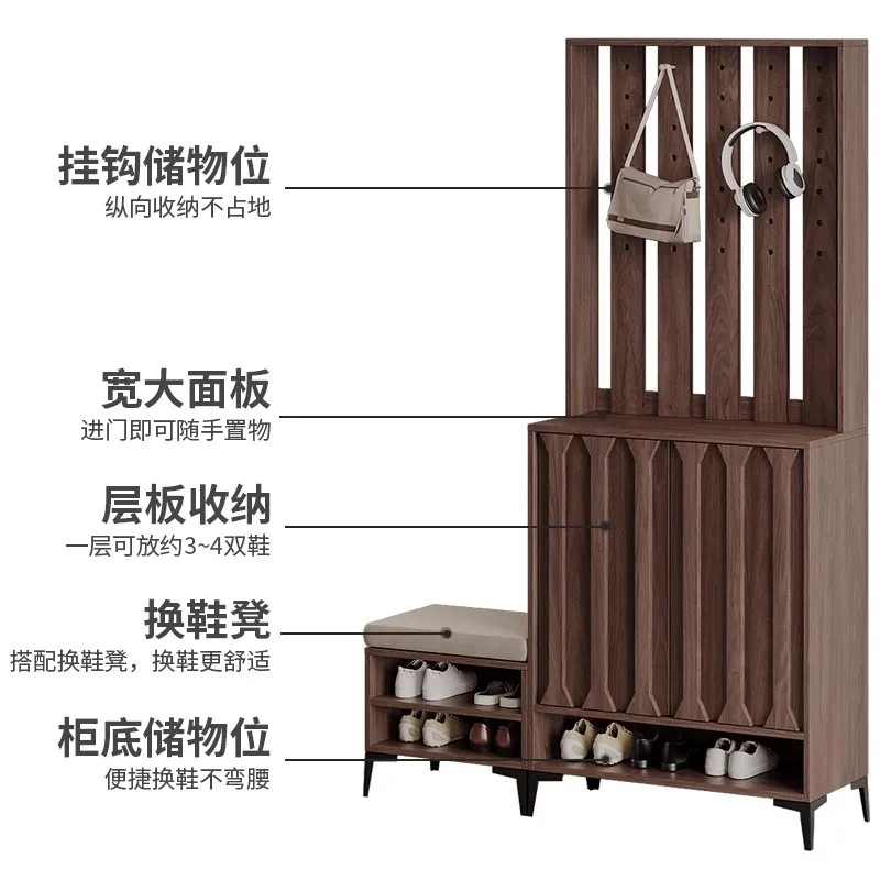 Solid Wood Shoe Rack, Shoe Change Stool,  with Hanger, Integrated Chinese Floor-to-ceiling Household  and Hat
