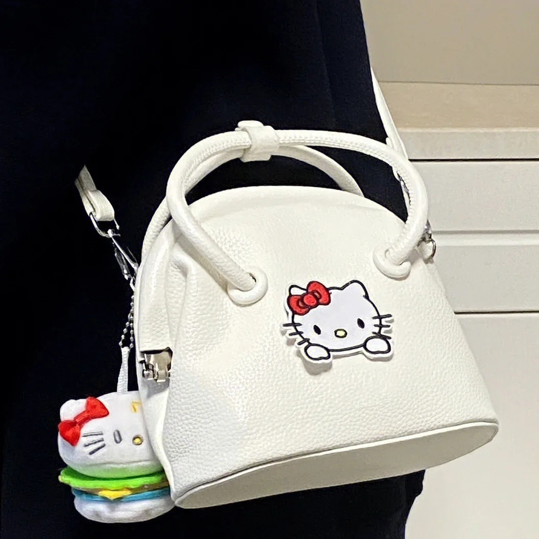 2023 New Hello Kitty Shoulder Bags Handbag Y2k Litchi Pattern Handbag Square Large Capacity Shopping bag White for Girls Women